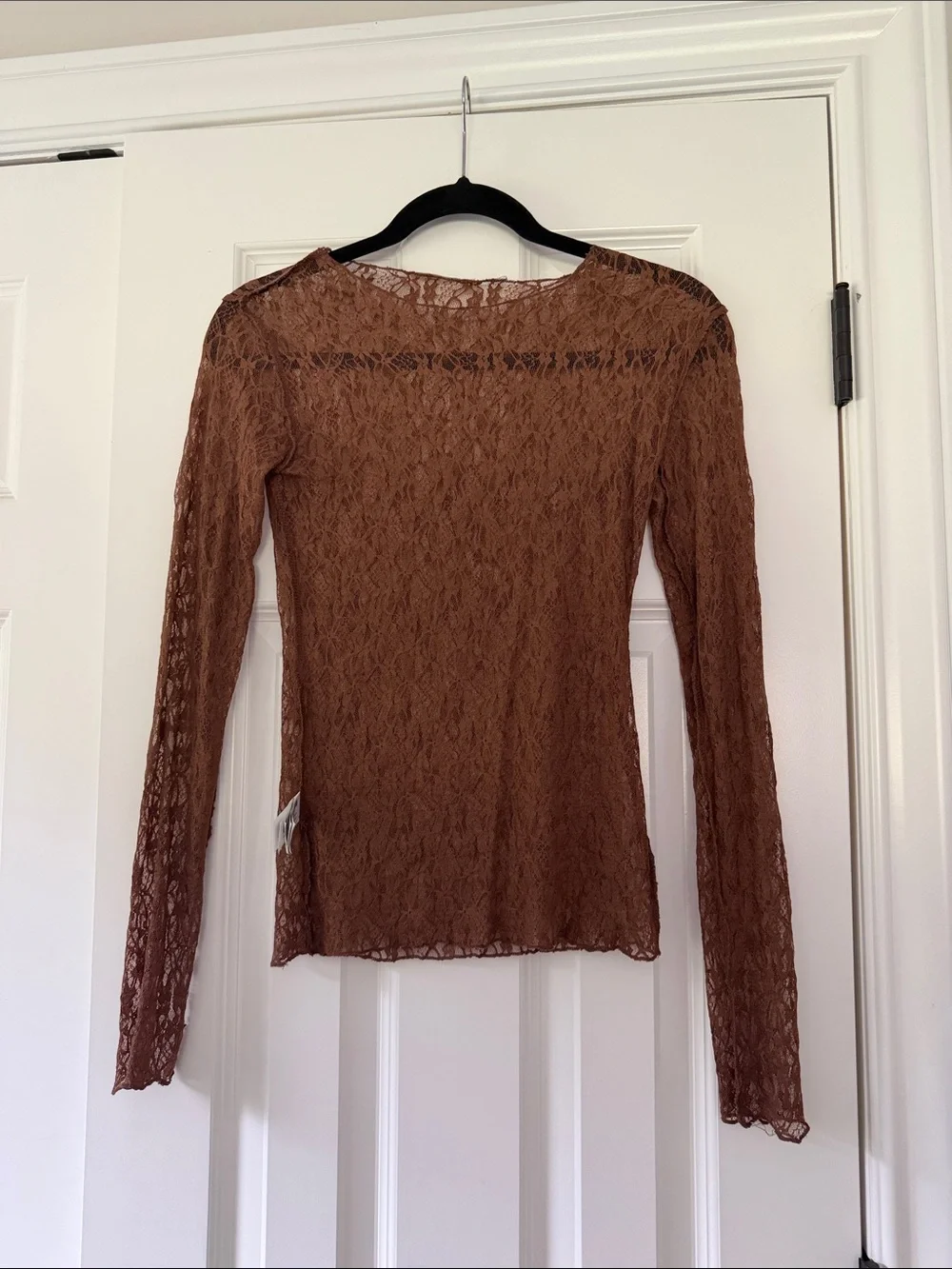 Zara Brown Lace Long-Sleeve Women's Top